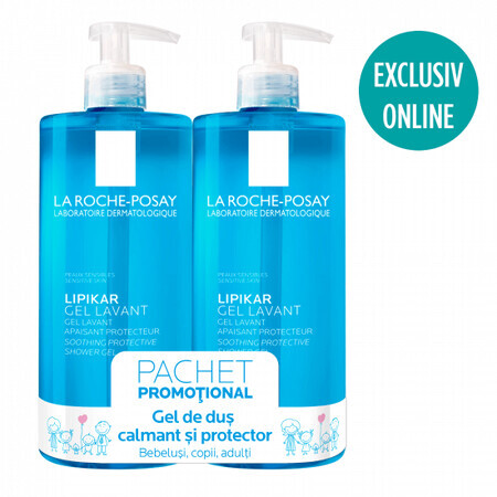 Pachet Gel de dus calmant si protector Lipikar, 750 ml + 750 ml, La Roche-Posay