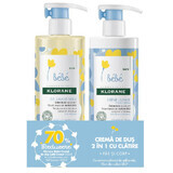 Pachet Gel spumant pentru par si corp, 500 ml + Crema de curatare cu Cold Cream, 500 ml, Klorane Bebe