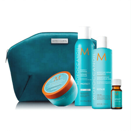 Pachet Xmas Repair, Sampon reparare 250 ml, Masca reparare 250 ml, Spray protectie termica 225 ml, Tratament original 10 ml, Moroccanoil