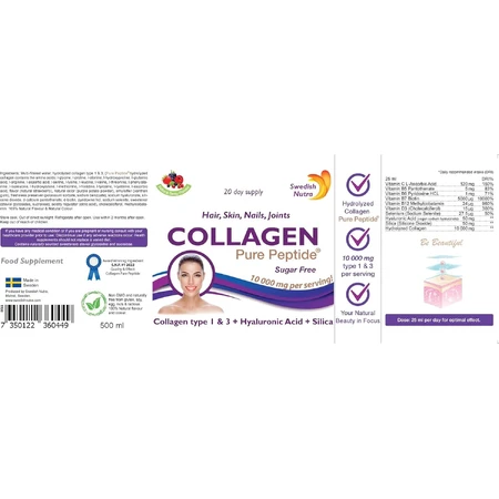 Collageen Vloeibaar Hydrolisaat Type 1 en 3 (10000 mg), 500 ml, Swedish Nutra