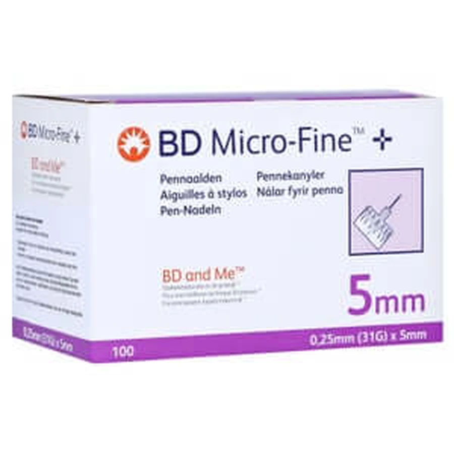 BD Micro-fine+ 5 pennaalden 0,25x5 mm 100 stuks.