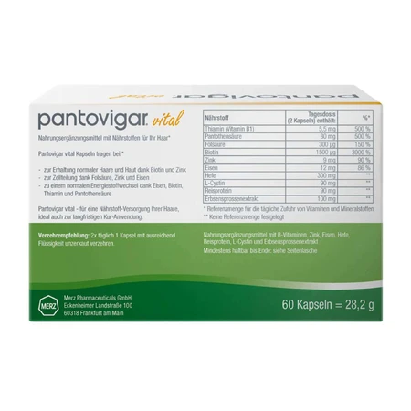 Pantovigar 60 Cápsulas Vitales con Nutrientes para el Cabello