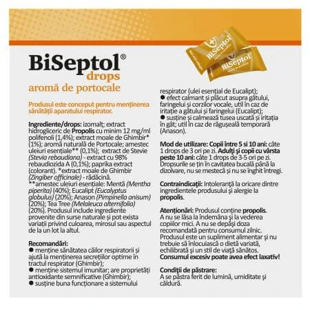 Biseptol gotas sabor naranja, 20 unidades, Dacia Plant