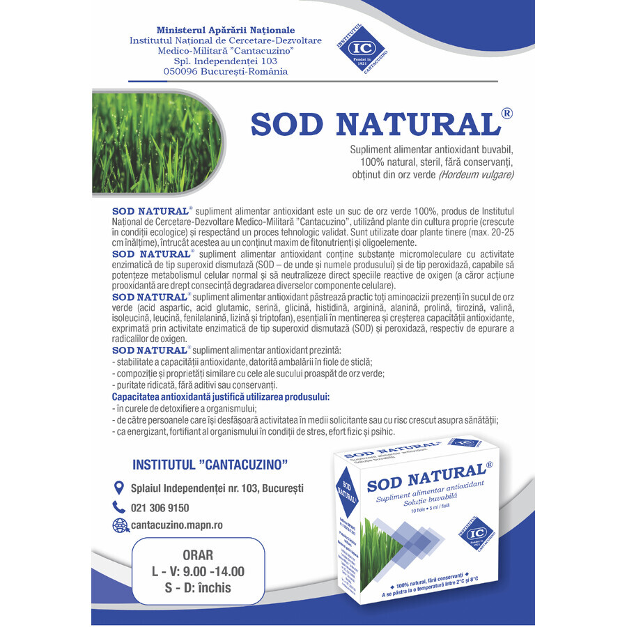 Sod natural soluție buvabilă, 10 fiole x 5ml, Institutul Cantacuzino