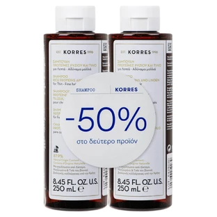 Șampon Korres pentru păr subțire subțire cu proteine de orez și Tilium 2x250ml