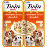 INABA Churu Dog Twin, XS-XL, Kip en Rund, zakje graanvrij nat hondenvoer, (in soep), 80g