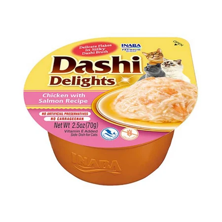 INABA Ciao Dashi, Kip en Zalm, graanvrij natvoer voor katten, (in saus), 70g
