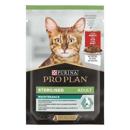 PURINA Pro Plan Sterilized Maintenance, Beef, sachet wet food for sterilized cats, (in sauce), 85g