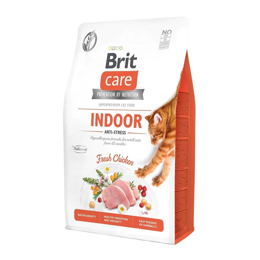 BRIT Care Indoor Anti-Stress, Huhn, getreidefreies Trockenfutter für Katzen, Anti-Stress, 2kg