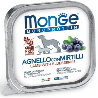 MONGE Monoprotein, XS-XL, Lamb and Cranberry, single protein grain-free wet dog food, (paté), 150g