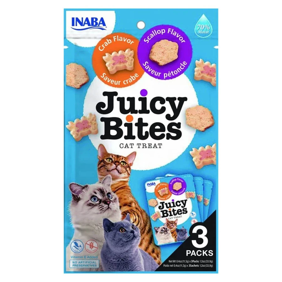INABA Juicy Bites, Clams and Crab, granenvrij beloningszakje voor katten, 33.9g