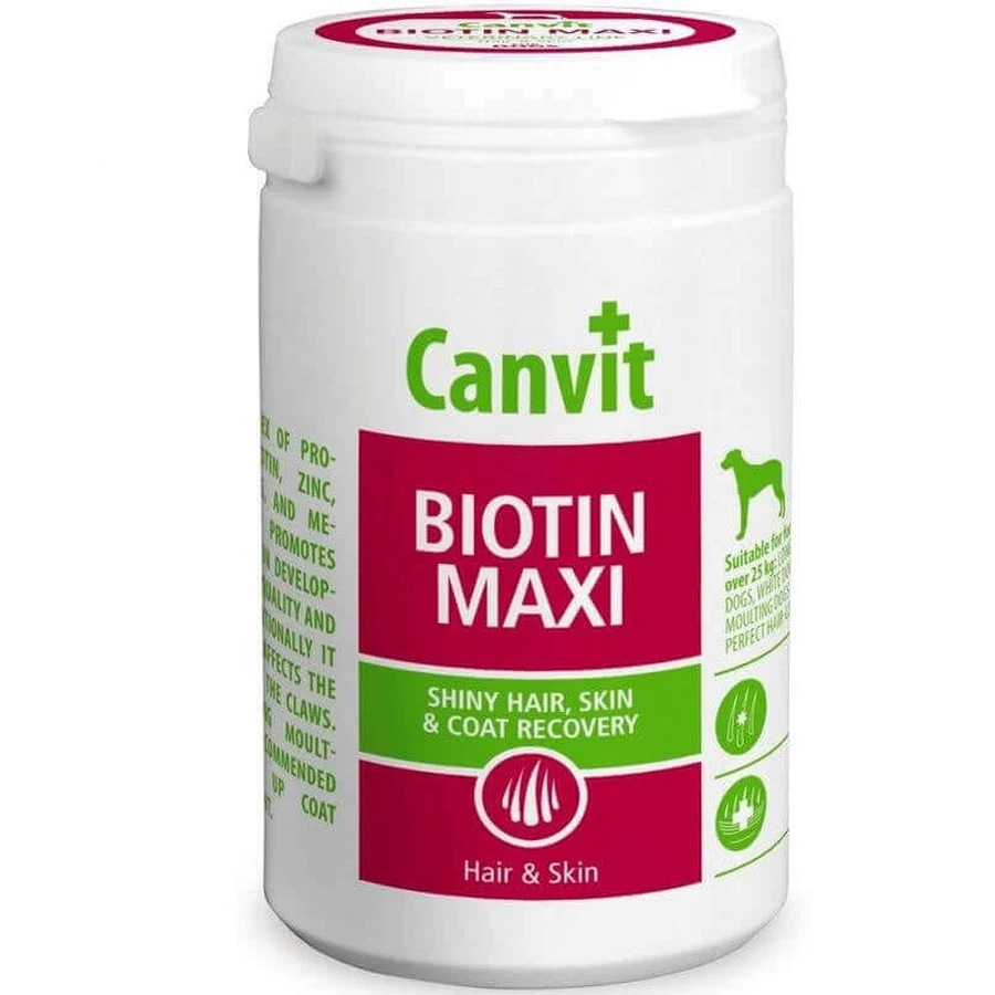 CANVIT Biotin Maxi, M-XL, supplément pour la peau et le pelage des chiens, bouteille, 500g