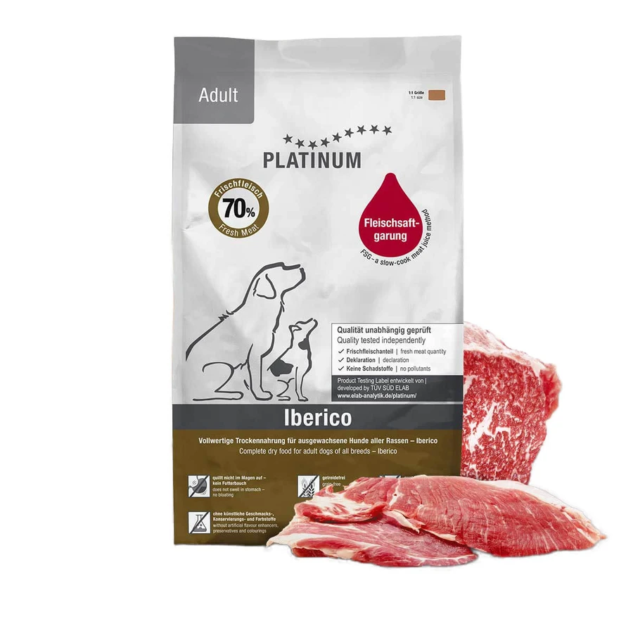 PLATINUM Adult, XS-XL, Iberico, graanvrij droogvoer voor honden, semimoist, 5kg