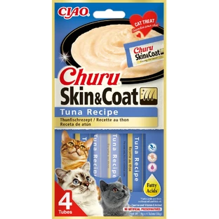 INABA Churu Churu Skin&Coat, Tonno, bustina di ricompense funzionali senza cereali per gatti, pelle e pelo, (topping), 56g