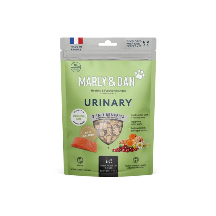 MARLY&DAN Urinary, Zalm, graanvrije functionele beloningszakjes voor gesteriliseerde katten, urinewegen, 40g