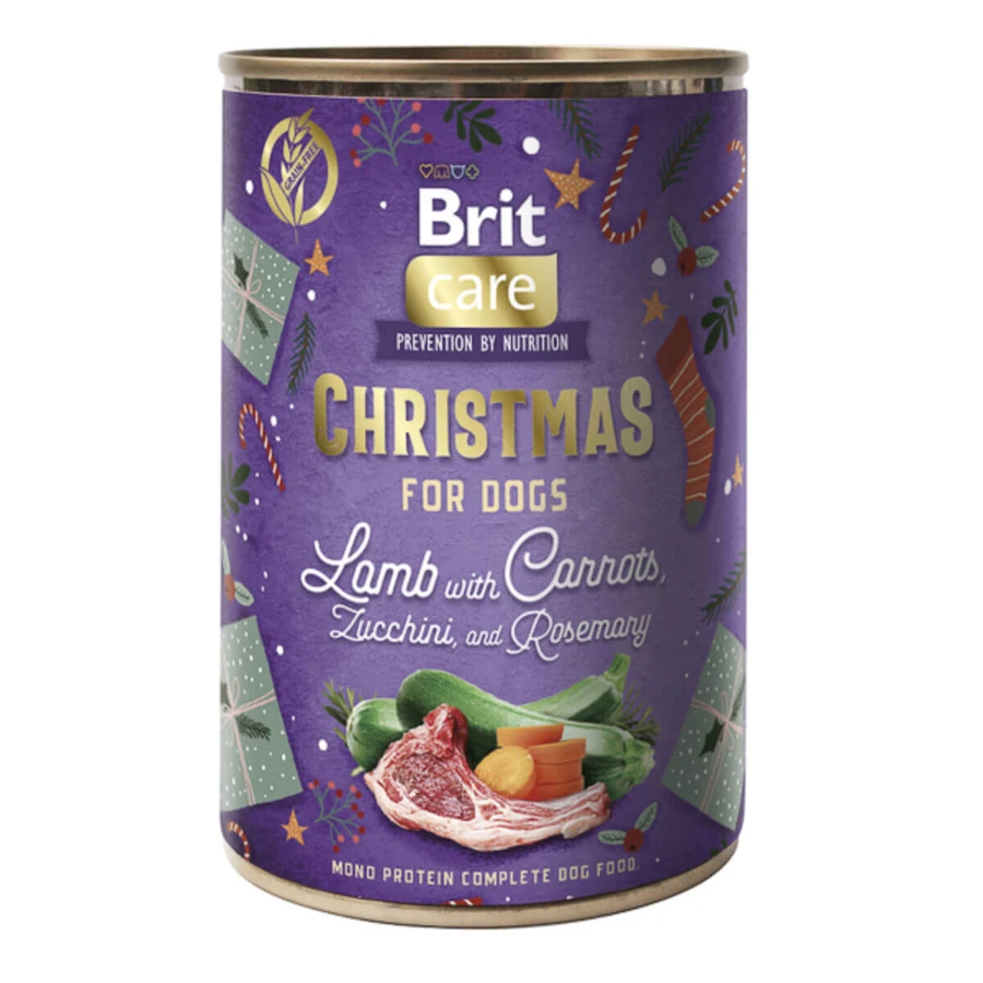 BRIT Christmas Monoprotein, XS-XL, Miel și Zucchini, conservă hrană umedă monoproteică fără cereale câini, (pate), 400g