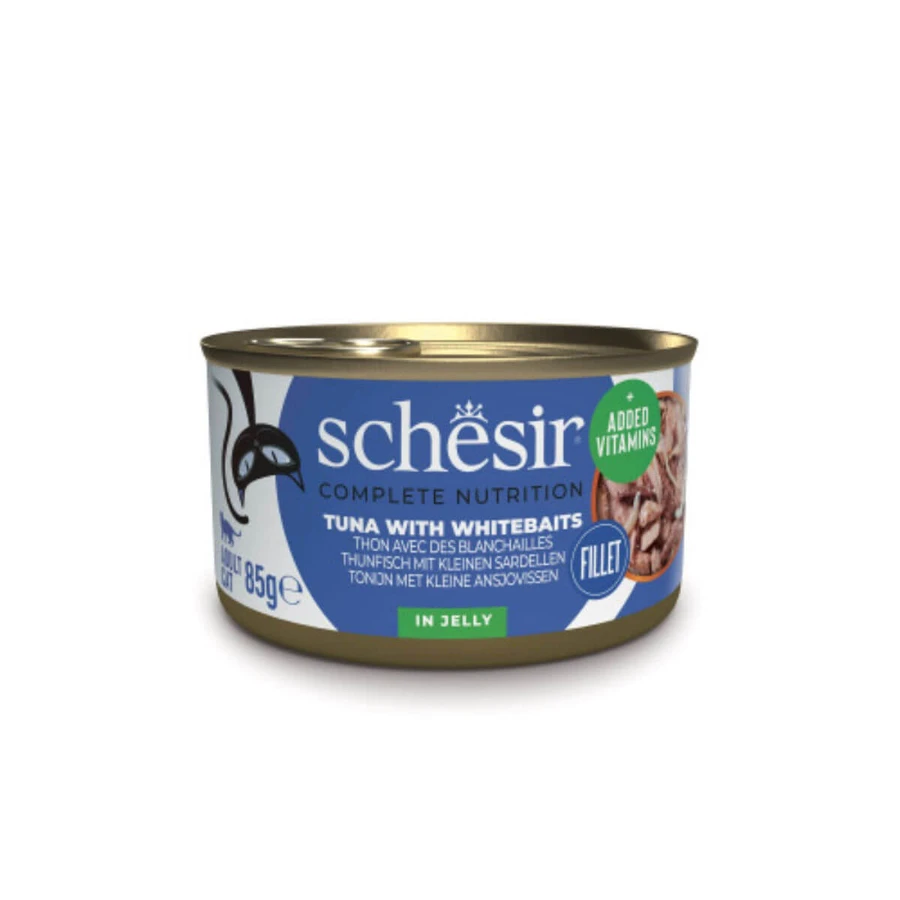SCHESIR Complete Nutrition, Tuńczyk i Sardele, mokra karma w puszce dla kotów, (w galarecie), 85g: ceny i cechy