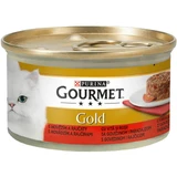 PURINA Gourmet Gold Savoury Cake, Wołowina z Pomidorami, wilgotna karma w puszce dla kotów, (kawałki mięsa), 85g