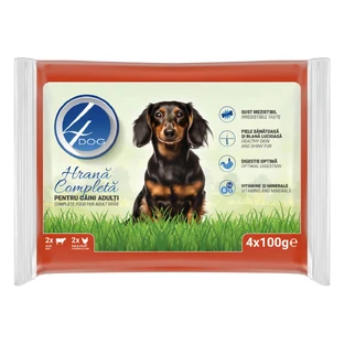 4DOG Mixt, XS-XL, Kip en Rund, zakjes nat hondenvoer, (in saus), multipack, 100g x 4verpakking