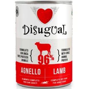 DISUGUAL Monoprotein, XS-XL, Cordero, comida húmeda en lata para perros, sin cereales y con una sola proteína, (paté), 400g