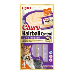 INABA Churu Hairball Control, Ton, plic, tub recompense fără cereale pisici, limitarea ghemurilor de blană, (piure), 56g