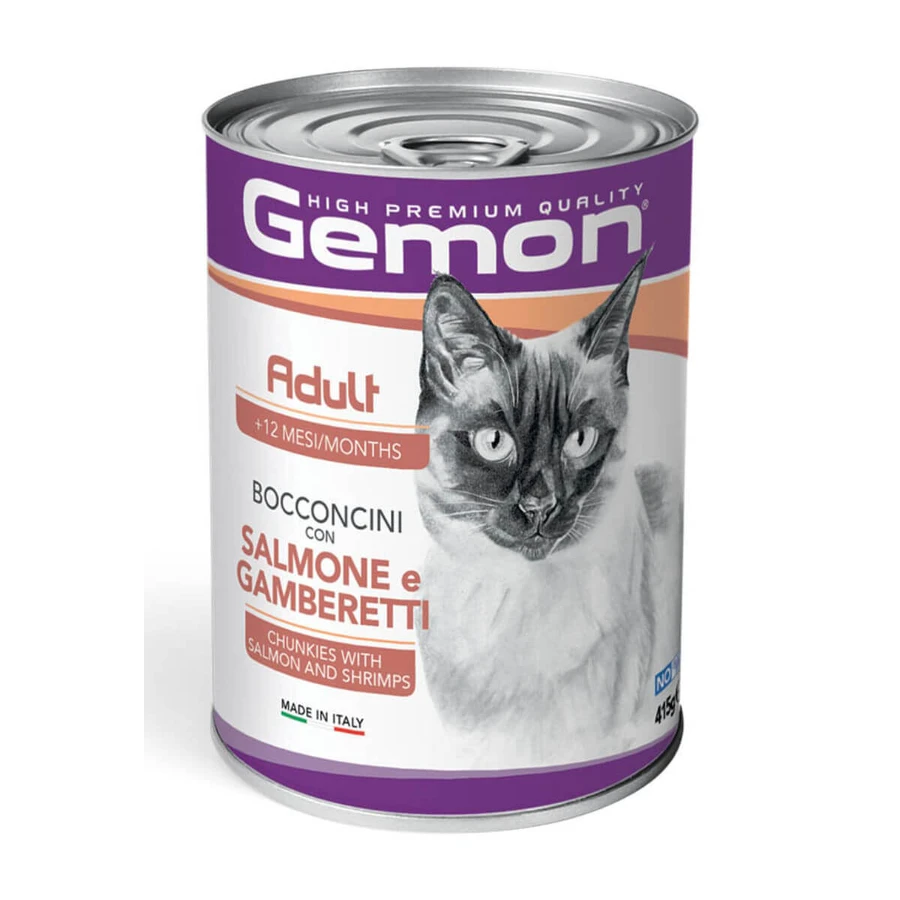 GEMON, Łosoś i krewetki, mokra karma w puszce dla kotów (w galarecie), 415g: ceny i cechy