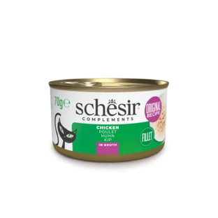 SCHESIR Complementary In Broth, Huhn, Katzennassfutter in Dosen, (in Brühe), 70g