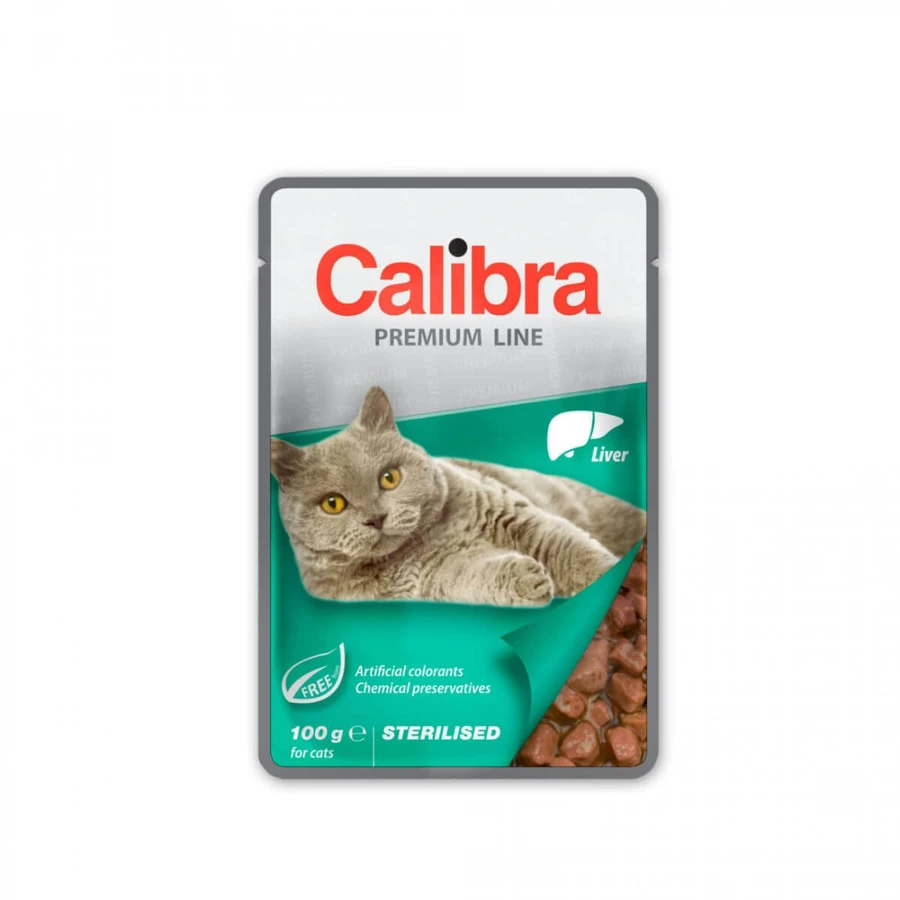 CALIBRA Premium Line Sterilized, Leber, Beutel mit Nassfutter für sterilisierte Katzen, (im eigenen Saft), 100g