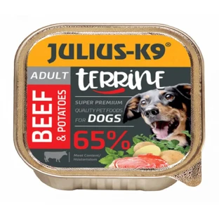 JULIUS-K9 Terrine, XS-S, Rundvlees en Aardappel, bakje vochtig hondenvoer, (pate), 150g