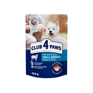 CLUB 4 PAWS Premium, XS-S, Agnello, bustina di cibo umido per cani, (in salsa), 100g