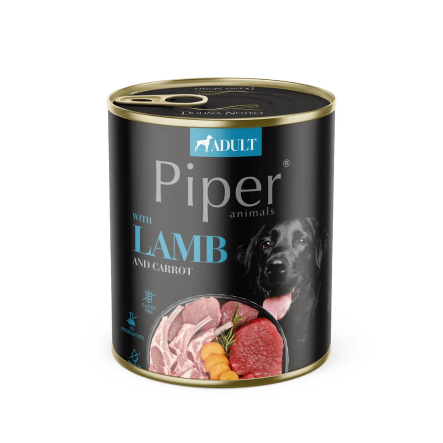PIPER Animals, XS-XL, Jagnięcina i marchewka, bezzbożowa mokra karma w puszce dla psów, (w galarecie), 800g: ceny i cechy