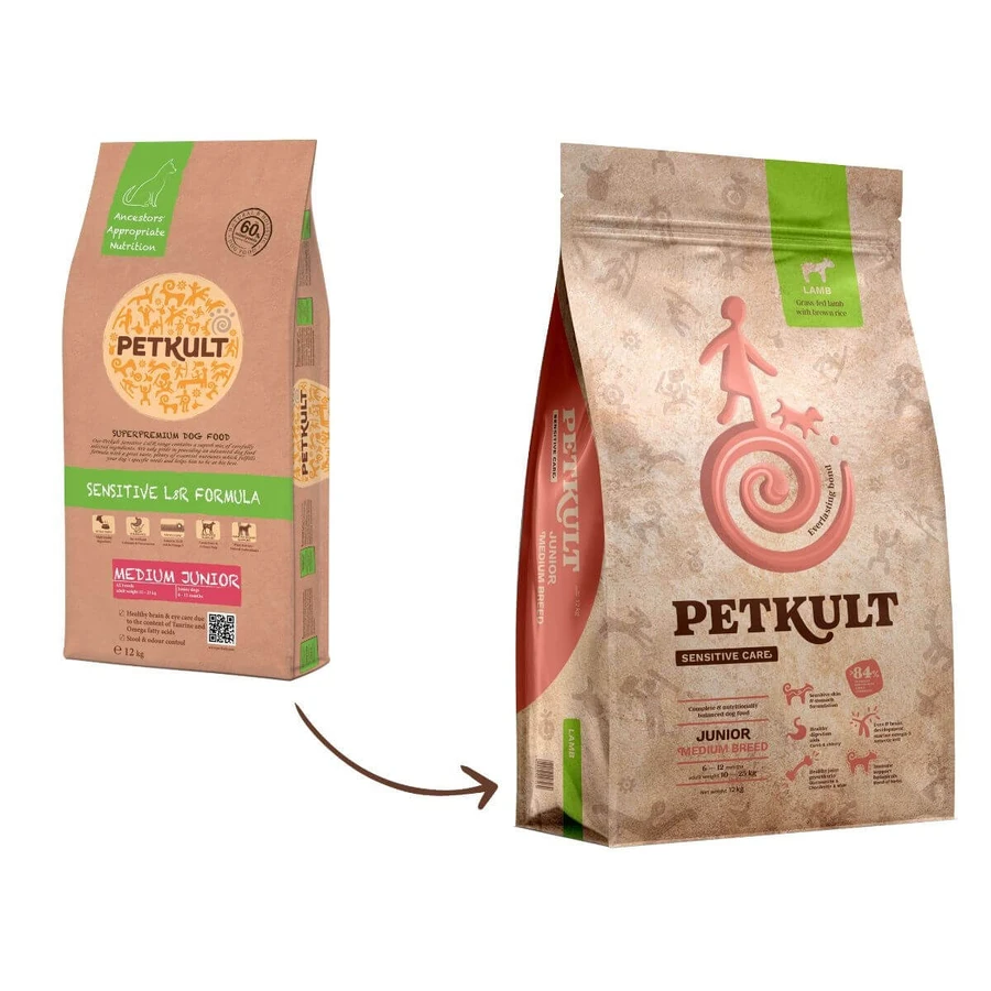 PETKULT Sensitive Care Junior Medium Breed, M, Lam en bruine rijst, droogvoer voor jonge honden, allergieën, 3kg