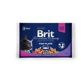 BRIT Premium Multipack Fish Plate, 2 smaken, gemengde verpakking, zakjes nat kattenvoer, (in saus), 100g x 4