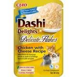INABA Churu Dashi Delights Delicate Flakes, Chicken and Cheese, sachet of moist, grain-free cat food, (topping), 40g
