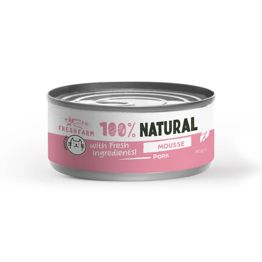 FRESH FARM Mousse, Pork, canned grain-free moist cat food, (pate), 85g