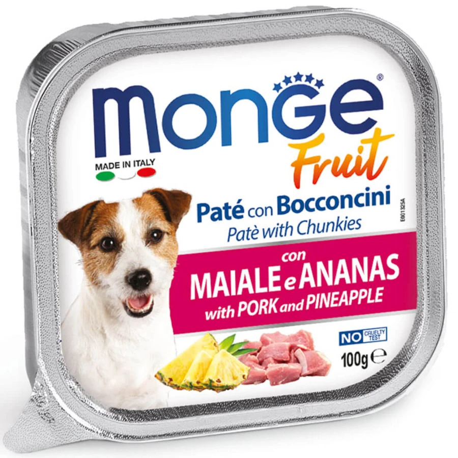 MONGE Fruit, XS-XL, cerdo y piña, comida húmeda para perros sin cereales, (en su propio jugo), 100g