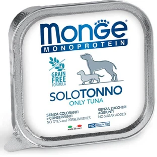 MONGE Monoprotein, XS-XL, Ton, tăviță hrană umedă monoproteică fără cereale câini, (pate), 150g