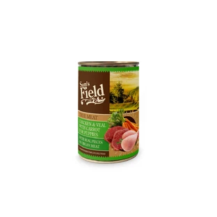 SAM'S FIELD True Meat For Puppies, XS-XL, Pollo e Vitello, cibo umido in scatola senza cereali per cani giovani, (in aspic), 400g