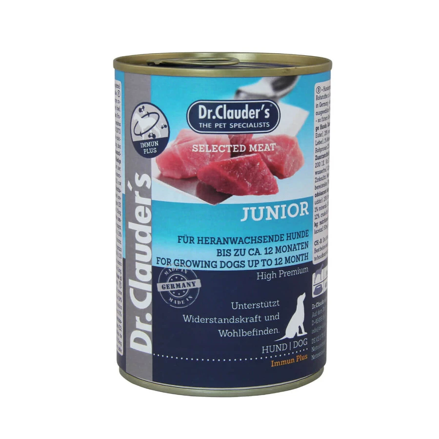 DR. CLAUDER'S Selected Meat Junior, XS-XL, Wołowina i drób, bezzbożowa mokra karma w puszce dla młodszych psów, (w sosie własnym), 400g: ceny i cechy