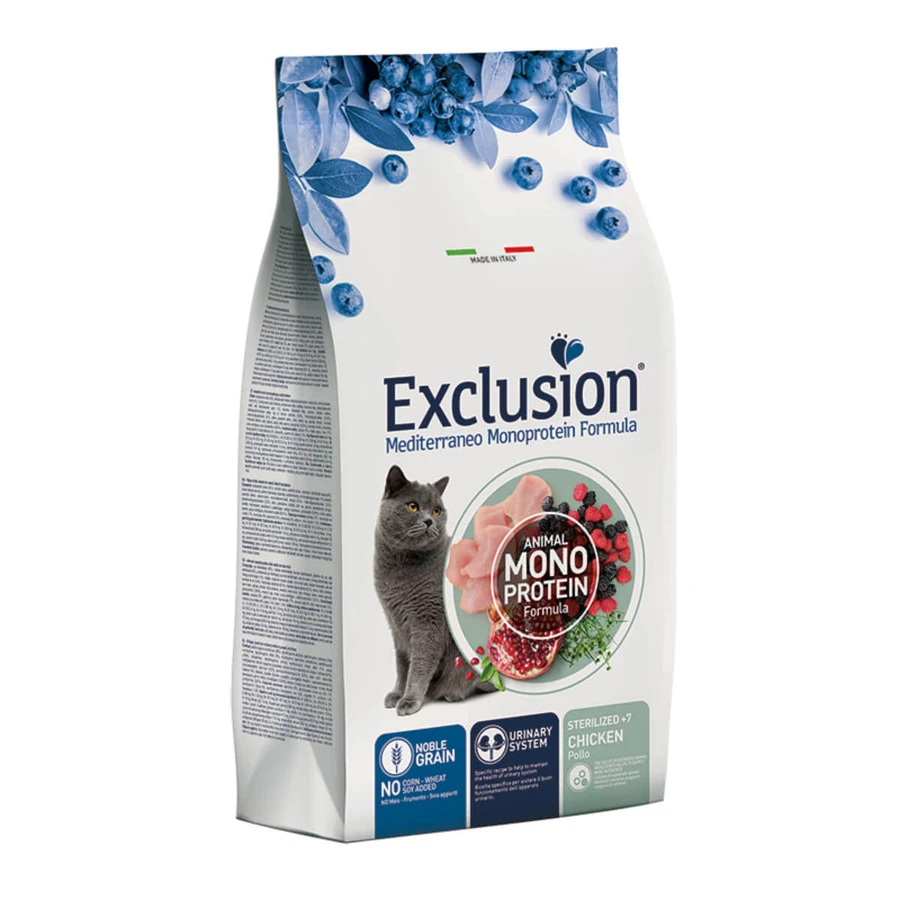 EXCLUSION Mediterraneo Mediterraneo Monoprotein Monoprotein Sterilized +7, Huhn, Trockenfutter mit nur einem Protein für ältere sterilisierte Katzen, 1,5kg