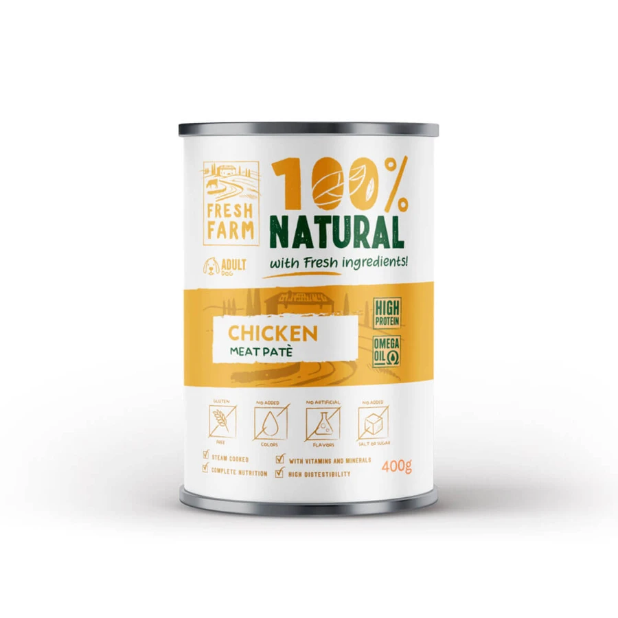 FRESH FARM Smooth, XS-XL, Kip, vochtig hondenvoer in blik, (pate), 400g