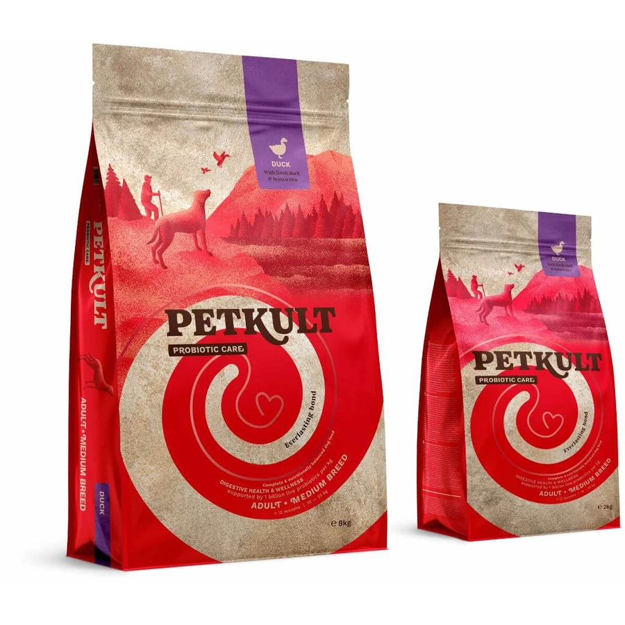 PETKULT Probiotics Adult Medium Breed, M, Duck and brown rice, dry dog food, digestive system & probiotics, 2kg
