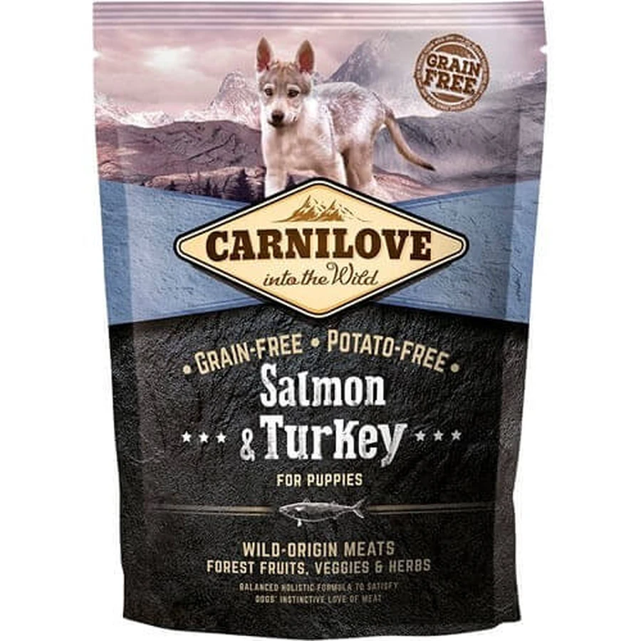 CARNILOVE Junior S-XL, Salmone e Tacchino, alimento secco senza cereali per cani giovani, 1,5kg