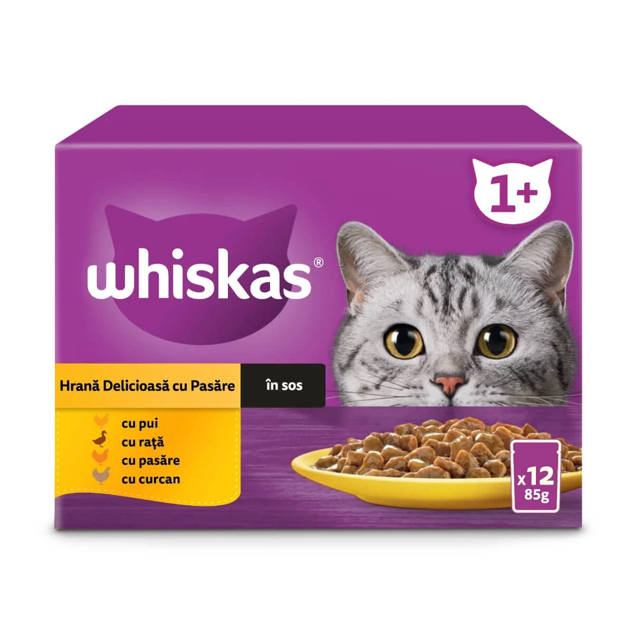WHISKAS Selections, Volaille, sachet de nourriture humide pour chats, (en sauce), multipack, 85g x 12