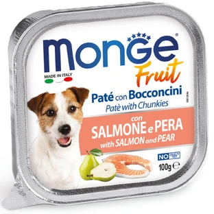 MONGE Fruit, XS-XL, Zalm en Peren, graanvrij nat hondenvoer, (op eigen sap), 100g