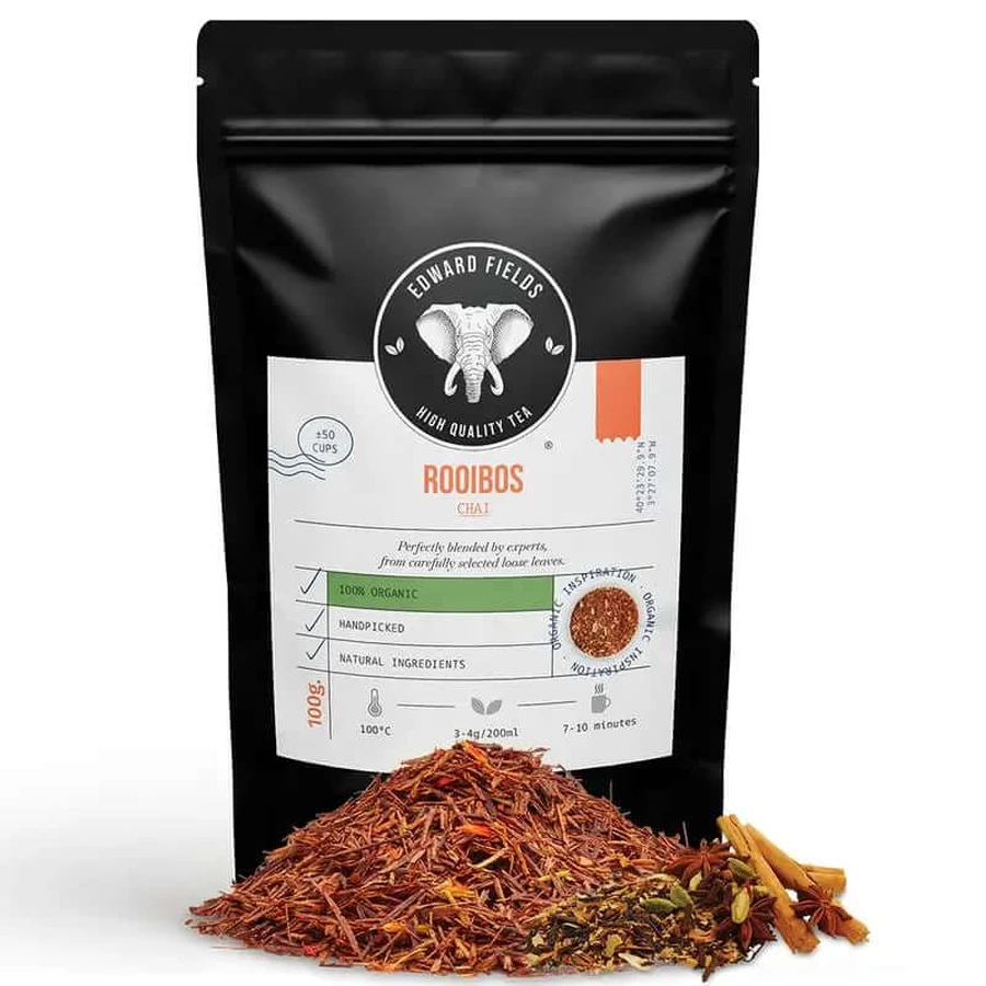Edward Fields Tea Infusion Rooibos Chai Latte Biologische Rooibosthee Bulk 50 Kopjes Thee-Vrij, 100 g