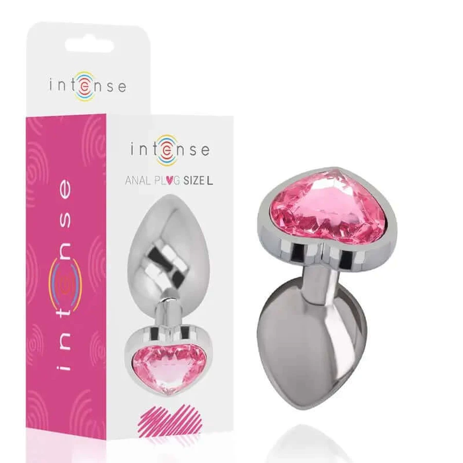 Plug anale intenso in metallo alluminio cuore rosa taglia L