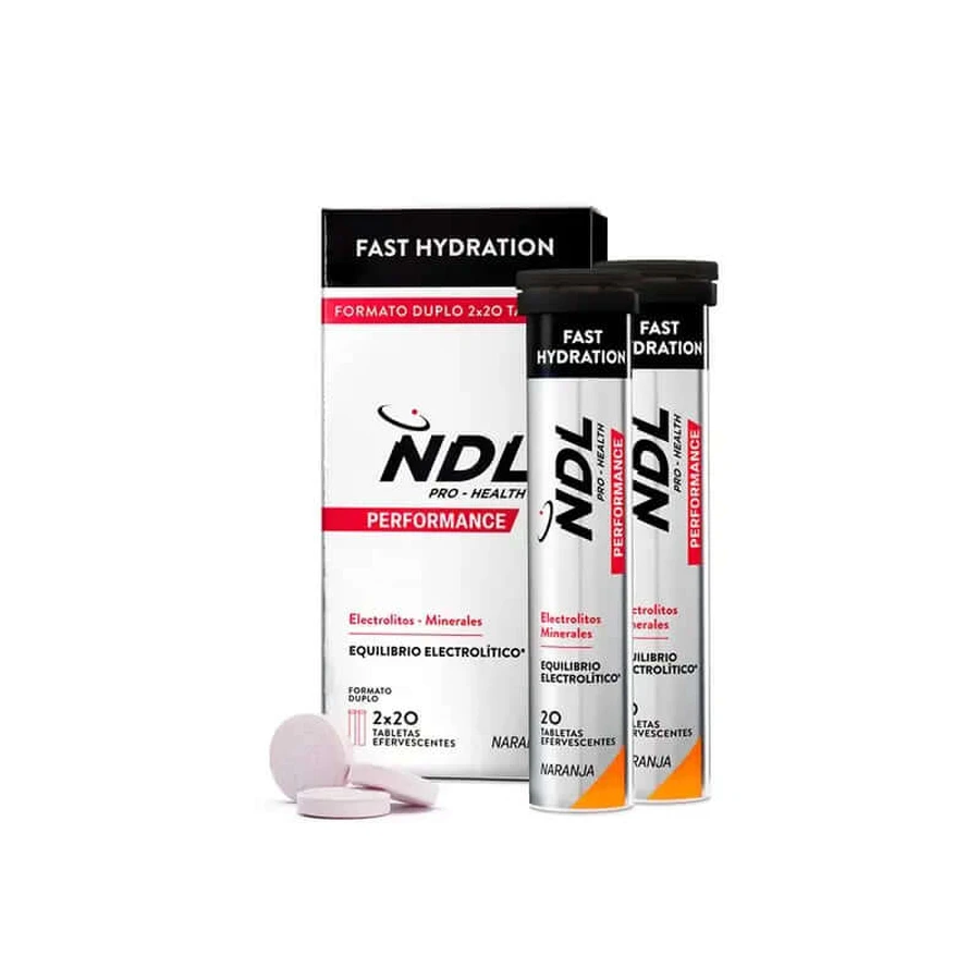 NDL Pro-Health Rapid Hydration Effervescent Tablets Orange Flavor, Pack 2, 40 Tablets