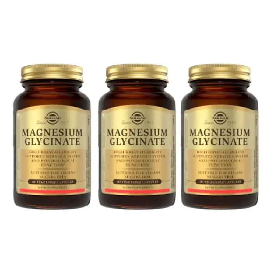 Solgar Magnesium Bisglycinate, pachet 3 x 60 capsule vegetariene