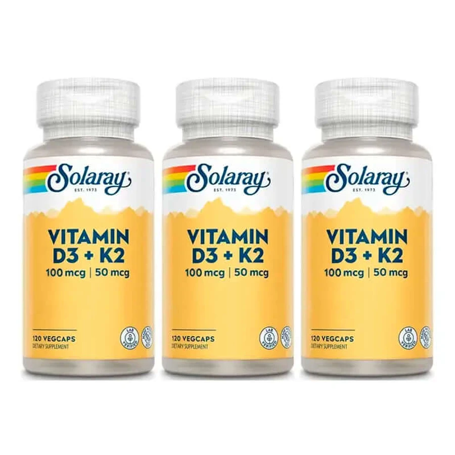 Solaray Vitamine D3 & K2 (Mk7) Pak 3 x 120 Capsules